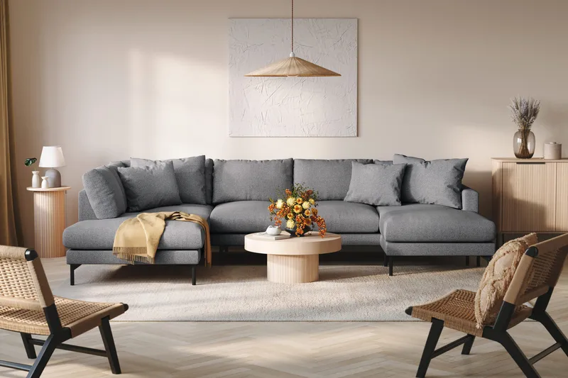 Menard 4-sits Vänstervänd U-formad Soffa med Divan och Schäslong i Tyg - Mörkgrå - Möbler - Soffa - U-soffa