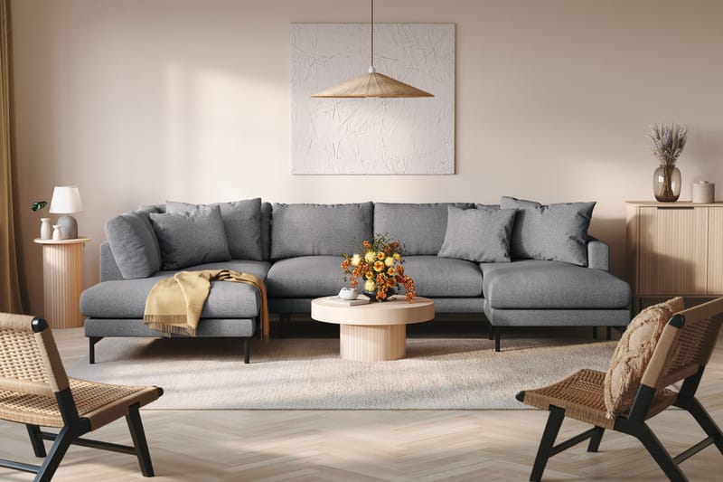 Menard 4-sits Vänstervänd Stor U-formad Djup Soffa med Divan och Schäslong i Tyg - Mörkgrå - Möbler - Soffa - U-soffa