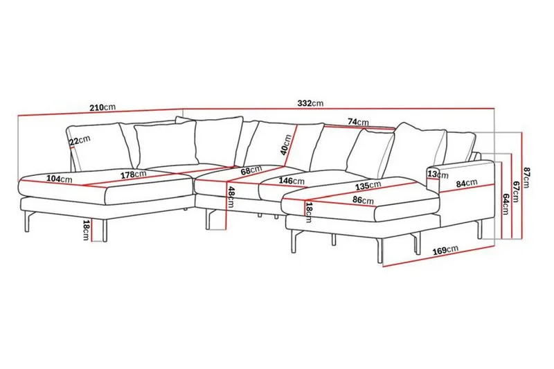 Menard 4-sits Vänstervänd Stor U-formad Djup Soffa med Divan och Schäslong i Tyg - Mörkgrå - Möbler - Soffa - U-soffa