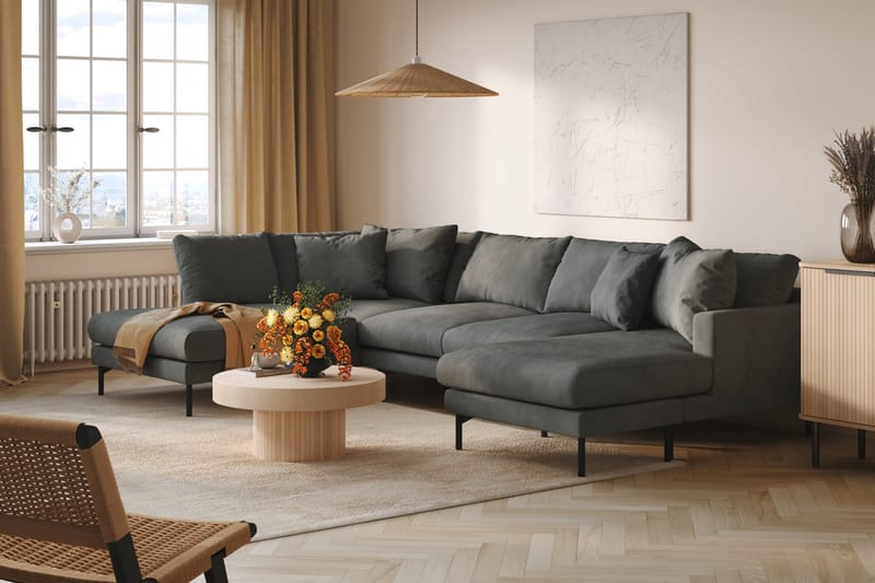 Menard 4-sits Vänstervänd U-formad Soffa med Divan och Schäslong i Manchester - Grå - Möbler - Soffa - U-soffa