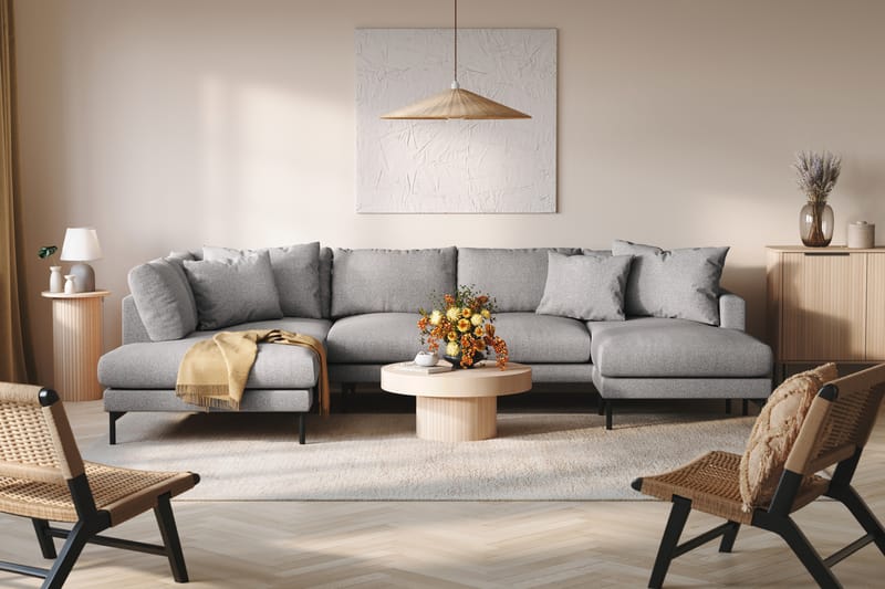 Menard 4-sits Vänstervänd U-formad Soffa med Divan och Schäslong i Tyg - Grå - Möbler - Soffa - U-soffa