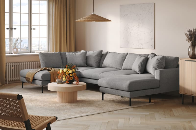 Menard 4-sits Vänstervänd U-formad Soffa med Divan och Schäslong i Tyg - Grå - Möbler - Soffa - U-soffa