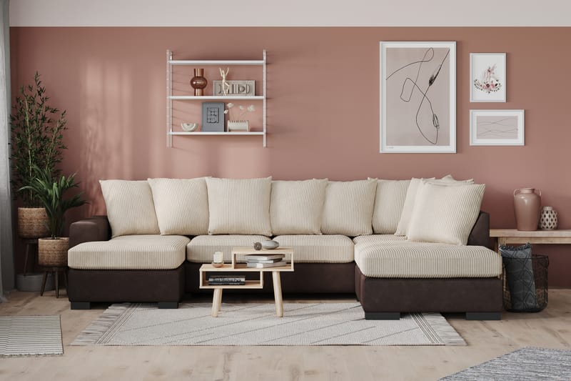 Ocean 4-sits Högervänd U-formad Soffa med Divan och Schäslong i Manchester - Beige - Möbler - Soffa - U-soffa