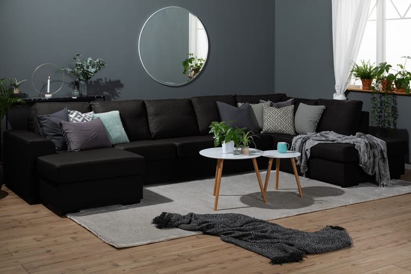 Ocean 4-sits Vänstervänd U-formad Soffa med Divan och Schäslong i Tyg - Svart - Möbler - Soffa - U-soffa