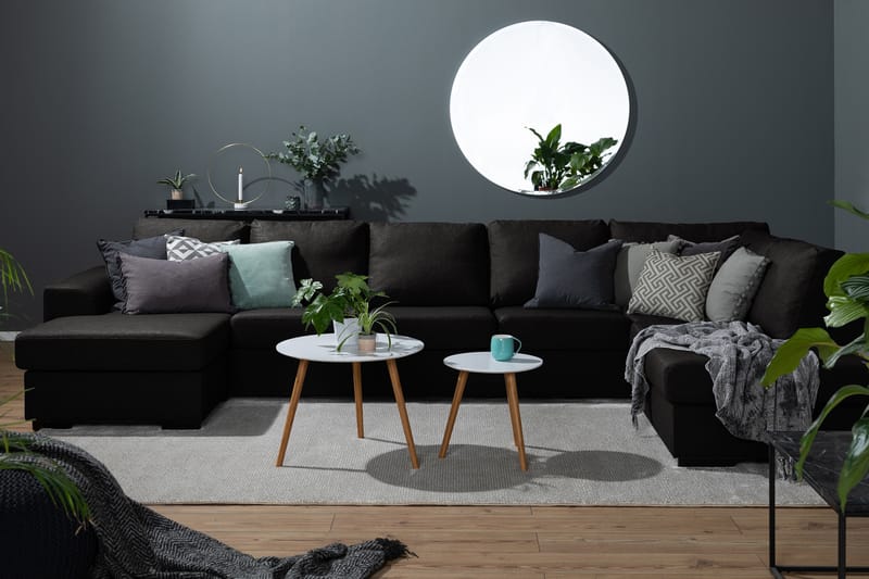 Ocean 5-sits Högervänd U-formad Large Soffa med Divan och Schäslong i Tyg - Svart - Möbler - Soffa - U-soffa