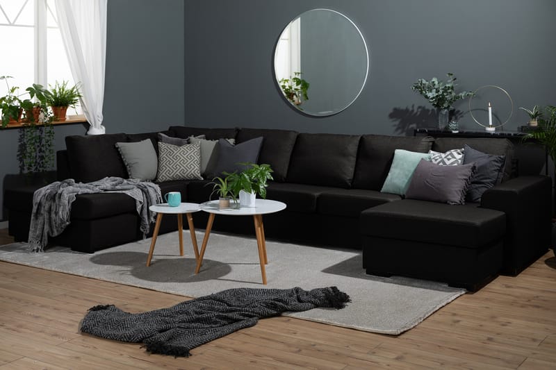 Ocean 5-sits V�änstervänd U-formad Large Soffa med Divan och Schäslong i Tyg - Svart - Möbler - Soffa - U-soffa