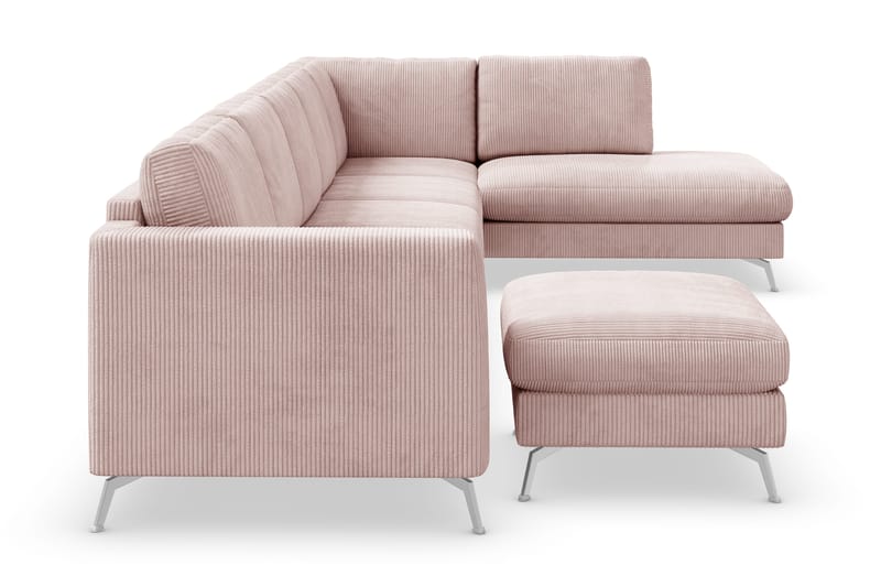 Ocean Lyx 6-sits Högervänd U-formad Soffa med Divan och Schäslong + Fotpall i Manchester - Rosa - Möbler - Soffa - U-soffa