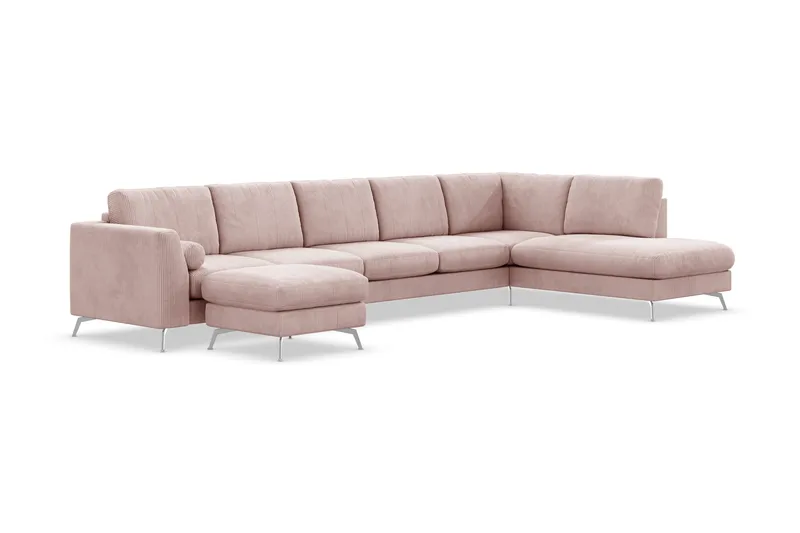 Ocean Lyx 6-sits Högervänd U-formad Soffa med Divan och Schäslong + Fotpall i Manchester - Rosa - Möbler - Soffa - U-soffa