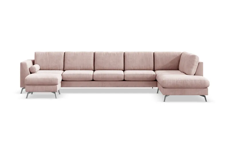 Ocean Lyx 6-sits Högervänd U-formad Soffa med Divan och Schäslong + Fotpall i Manchester - Rosa - Möbler - Soffa - U-soffa