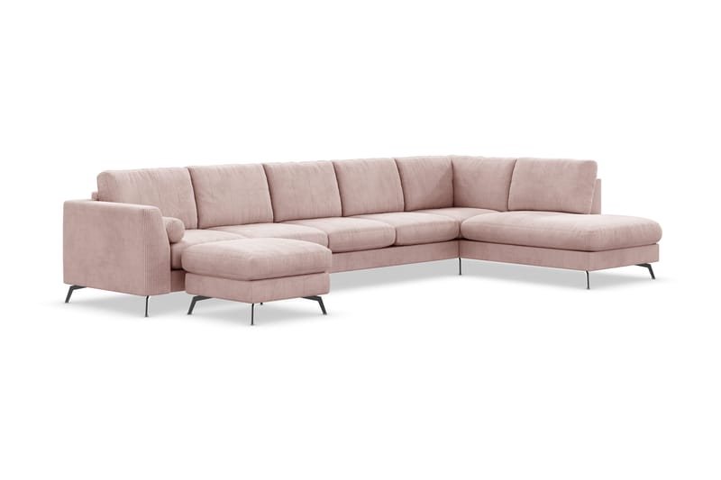 Ocean Lyx 6-sits Högervänd U-formad Soffa med Divan och Schäslong + Fotpall i Manchester - Rosa - Möbler - Soffa - U-soffa