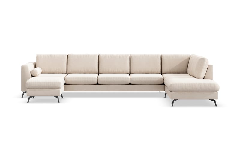 Ocean Lyx 6-sits Högervänd U-formad Soffa med Divan och Schäslong + Fotpall i Tyg - Beige - Möbler - Soffa - U-soffa