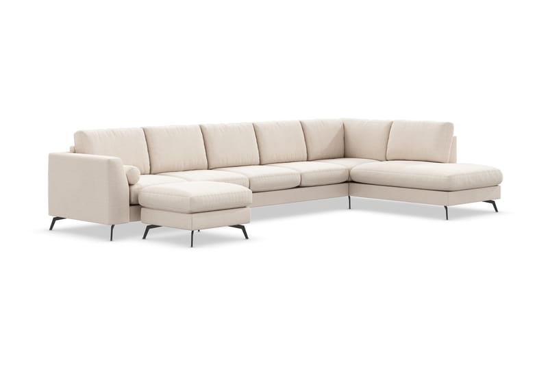 Ocean Lyx 6-sits Högervänd U-formad Soffa med Divan och Schäslong + Fotpall i Tyg - Beige - Möbler - Soffa - U-soffa