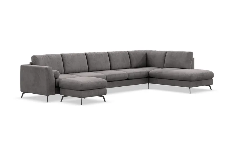 Ocean Lyx 6-sits Högervänd U-formad Soffa med Divan och Schäslong + Fotpall i Manchester - Mörkgrå - Möbler - Soffa - U-soffa