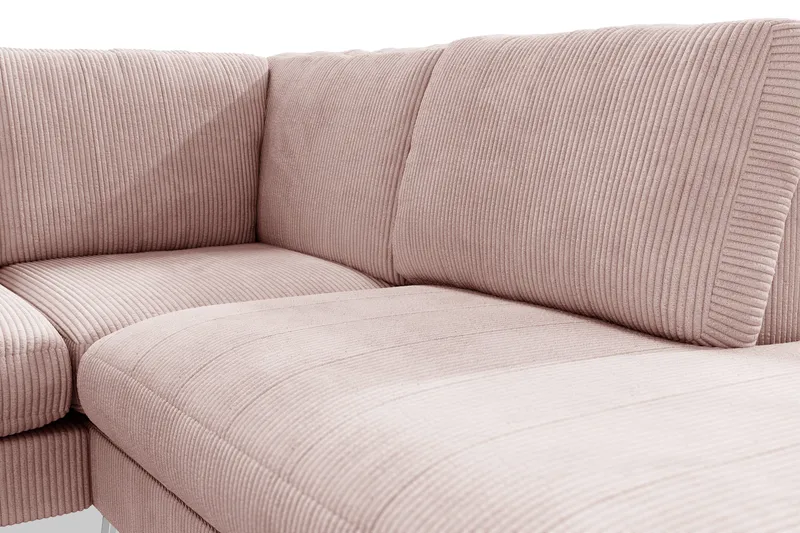 Ocean Lyx 6-sits Högervänd U-formad Soffa med Divan och Schäslong + Fotpall i Manchester - Rosa - Möbler - Soffa - U-soffa