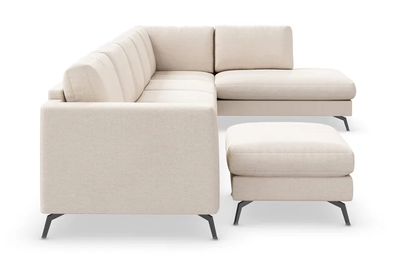 Ocean Lyx 6-sits Högervänd U-formad Soffa med Divan och Schäslong + Fotpall i Tyg - Beige - Möbler - Soffa - U-soffa