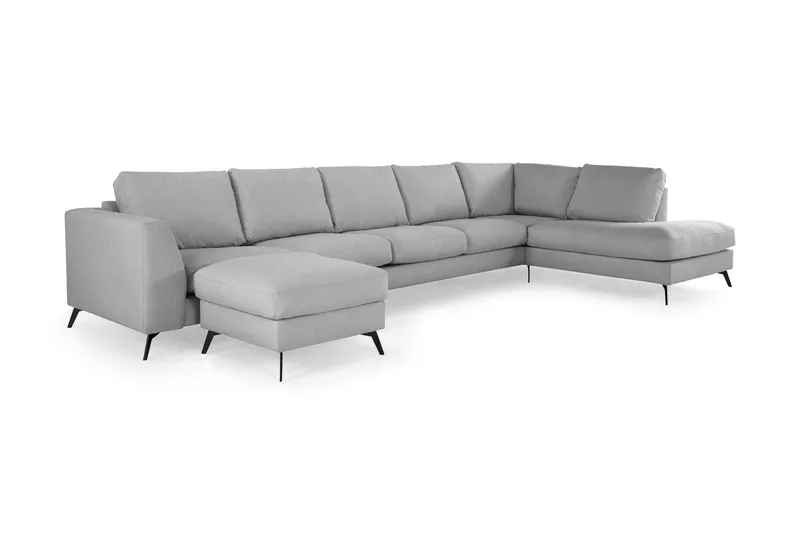 Ocean Lyx 6-sits Högervänd U-formad Soffa med Divan och Schäslong + Fotpall i Tyg - Grå - Möbler - Soffa - U-soffa