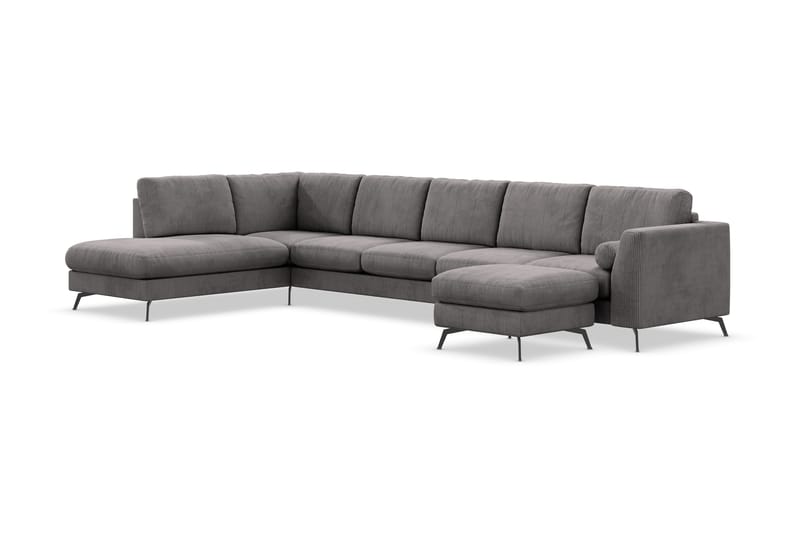 Ocean Lyx 6-sits Vänstervänd U-formad Soffa med Divan och Schäslong + Fotpall i Manchester - Mörkgrå - Möbler - Soffa - U-soffa