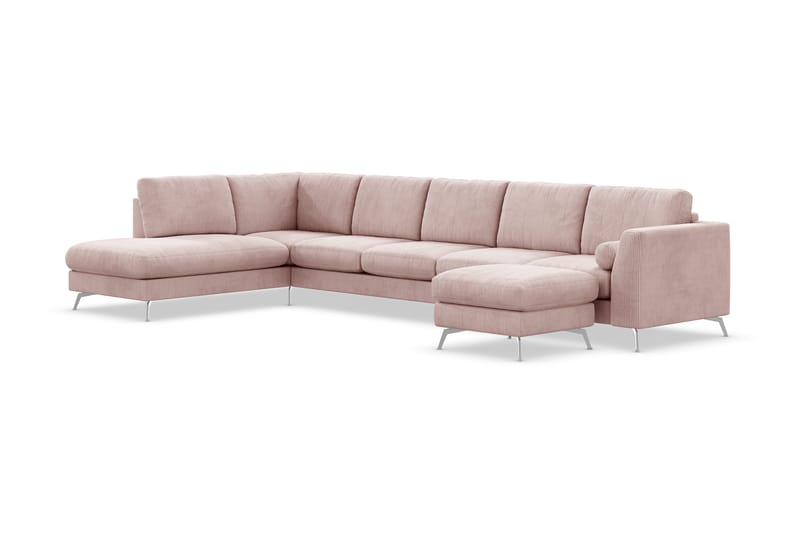 Ocean Lyx 6-sits Vänstervänd U-formad Soffa med Divan och Schäslong + Fotpall i Manchester - Rosa - Möbler - Soffa - U-soffa