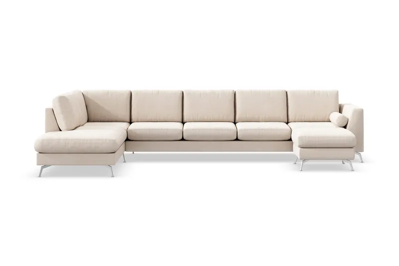 Ocean Lyx 6-sits Vänstervänd U-formad Soffa med Divan och Schäslong + Fotpall i Tyg - Beige - Möbler - Soffa - Divansoffor & schäslongsoffa