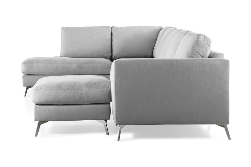 Ocean Lyx 6-sits Vänstervänd U-formad Soffa med Divan och Schäslong + Fotpall i Tyg - Grå - Möbler - Soffa - U-soffa
