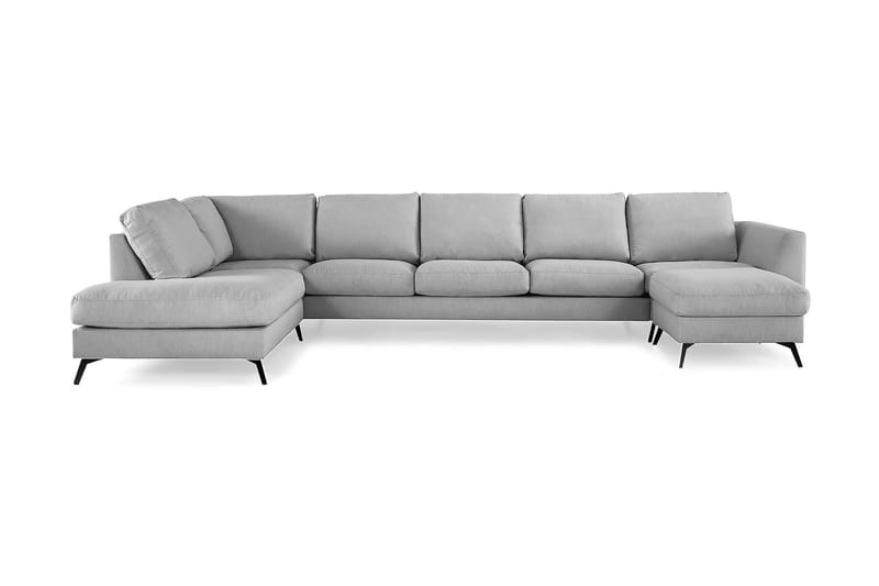 Ocean Lyx 6-sits Vänstervänd U-formad Soffa med Divan och Schäslong + Fotpall i Tyg - Grå - Möbler - Soffa - U-soffa