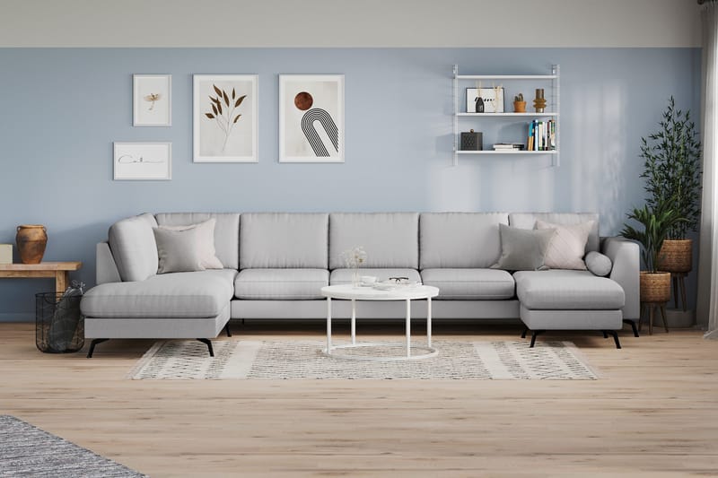 Ocean Lyx 6-sits Vänstervänd U-formad Soffa med Divan och Schäslong + Fotpall i Tyg - Grå - Möbler - Soffa - U-soffa