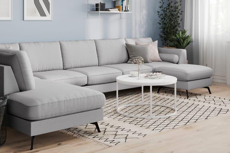 Ocean Lyx 6-sits Vänstervänd U-formad Soffa med Divan och Schäslong + Fotpall i Tyg - Grå - Möbler - Soffa - U-soffa