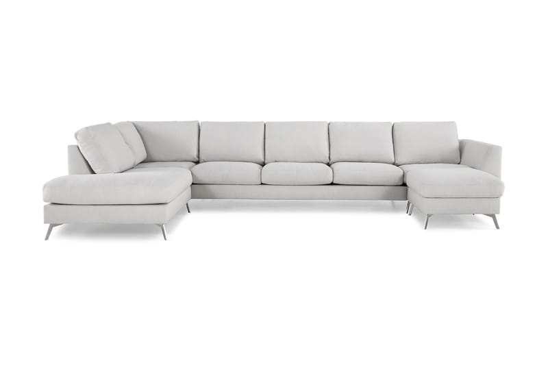 Ocean Lyx 6-sits Vänstervänd U-formad Soffa med Divan och Schäslong + Fotpall i Tyg - Ljusgrå - Möbler - Soffa - U-soffa