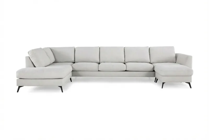 Ocean Lyx 6-sits Vänstervänd U-formad Soffa med Divan och Schäslong + Fotpall i Tyg - Ljusgrå - Möbler - Soffa - U-soffa