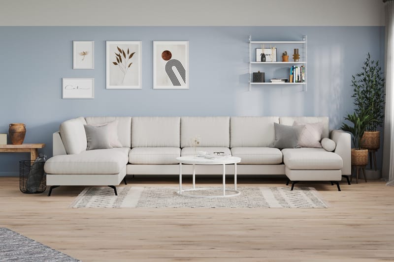 Ocean Lyx 6-sits Vänstervänd U-formad Soffa med Divan och Schäslong + Fotpall i Tyg - Ljusgrå - Möbler - Soffa - U-soffa