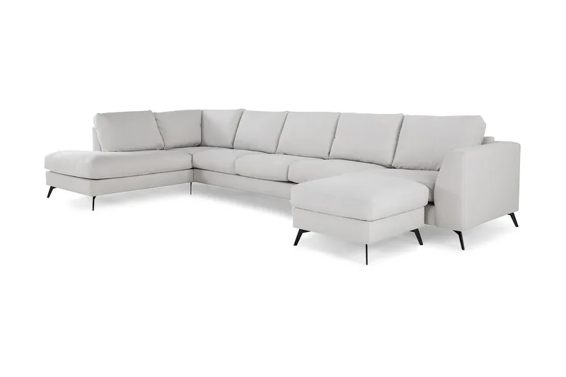 Ocean Lyx 6-sits Vänstervänd U-formad Soffa med Divan och Schäslong + Fotpall i Tyg - Ljusgrå - Möbler - Soffa - U-soffa