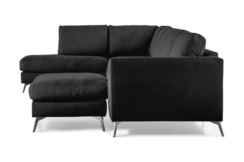 Ocean Lyx 6-sits Vänstervänd U-formad Soffa med Divan och Schäslong + Fotpall i Tyg - Svart - Möbler - Soffa - U-soffa