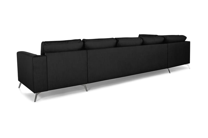 Ocean Lyx 6-sits Vänstervänd U-formad Soffa med Divan och Schäslong + Fotpall i Tyg - Svart - Möbler - Soffa - U-soffa