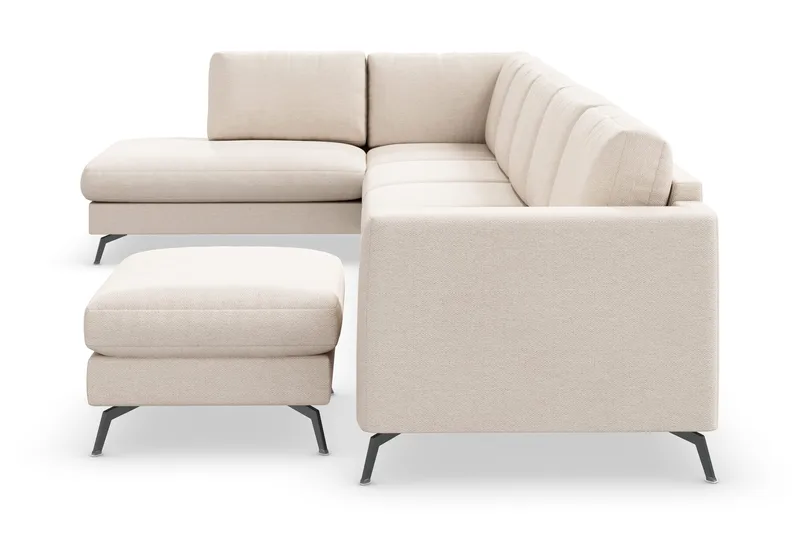 Ocean Lyx 6-sits Vänstervänd U-formad Soffa med Divan och Schäslong + Fotpall i Tyg - Beige - Möbler - Soffa - Divansoffor & schäslongsoffa