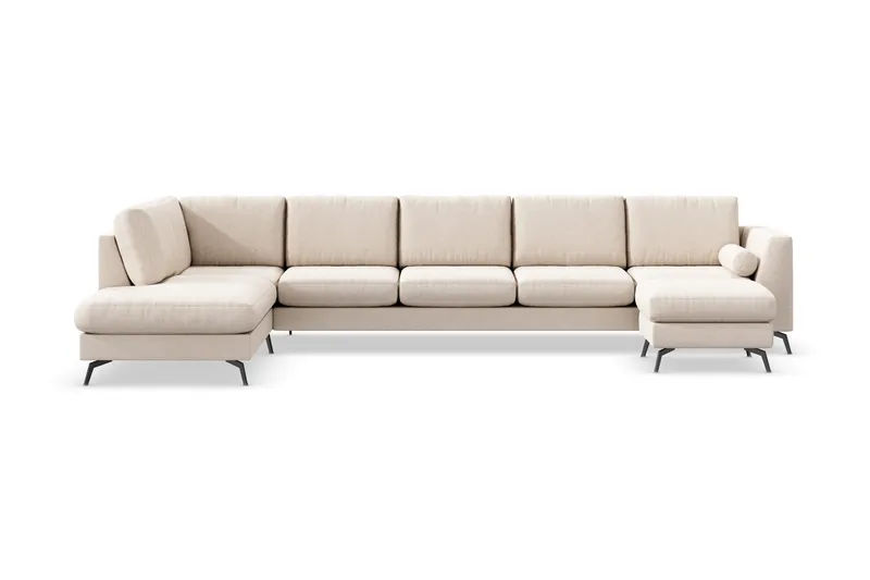 Ocean Lyx 6-sits Vänstervänd U-formad Soffa med Divan och Schäslong + Fotpall i Tyg - Beige - Möbler - Soffa - Divansoffor & schäslongsoffa
