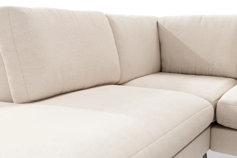 Ocean Lyx 6-sits Vänstervänd U-formad Soffa med Divan och Schäslong + Fotpall i Tyg - Beige - Möbler - Soffa - Divansoffor & schäslongsoffa
