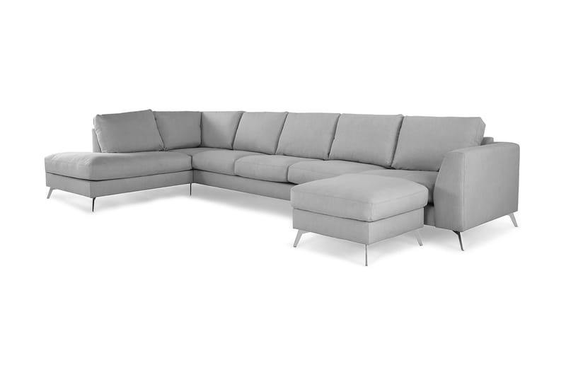 Ocean Lyx 6-sits Vänstervänd U-formad Soffa med Divan och Schäslong + Fotpall i Tyg - Grå - Möbler - Soffa - U-soffa