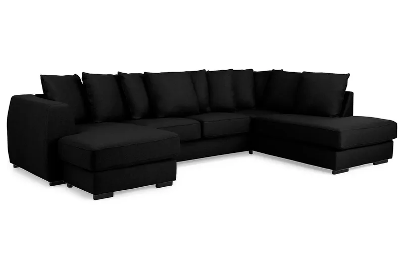 Optus 4-sits Högervänd U-formad Soffa med Divan och Schäslong i Tyg inkl Kuvertkuddar - Svart - Möbler - Soffa - U-soffa