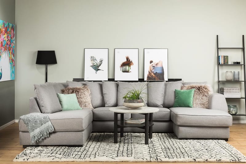 Optus 4-sits Vänstervänd U-formad Soffa med Divan och Schäslong i Tyg inkl Kuvertkuddar - Ljusgrå - Möbler - Soffa - U-soffa