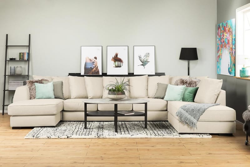 Optus 6-sits Högervänd U-formad Large Soffa med Divan och Schäslong i Tyg inkl Kuvertkuddar - Beige - Möbler - Soffa - U-soffa