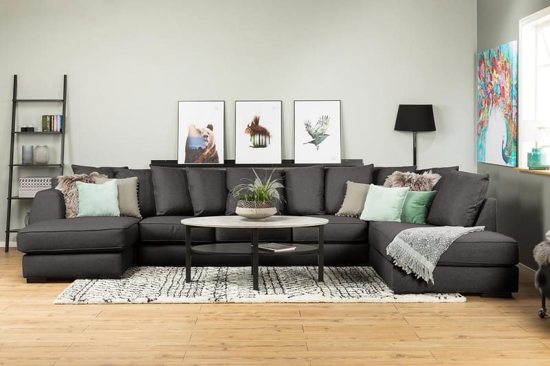 Optus 6-sits Högervänd U-formad Large Soffa med Divan och Schäslong i Tyg inkl Kuvertkuddar - Mörkgrå - Möbler - Soffa - U-soffa