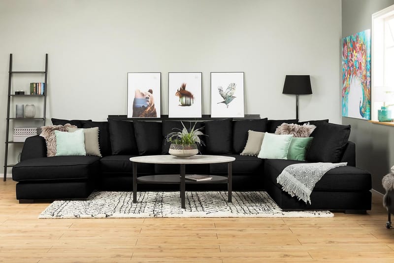 Optus 6-sits Högervänd U-formad Large Soffa med Divan och Schäslong i Tyg inkl Kuvertkuddar - Svart - Möbler - Soffa - U-soffa