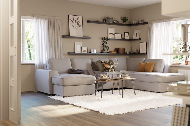 Optus Lyx 4-sits Högervänd U-formad Soffa med Divan och Schäslong i Tyg - Grå - Möbler - Soffa - U-soffa