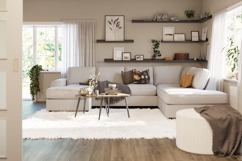 Optus Lyx 4-sits Högervänd U-formad Soffa med Divan och Schäslong i Tyg - Ljusgrå - Möbler - Soffa - U-soffa
