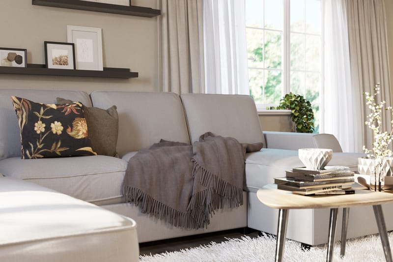 Optus Lyx 4-sits Vänstervänd U-formad Soffa med Divan och Schäslong i Tyg - Grå - Möbler - Soffa - U-soffa