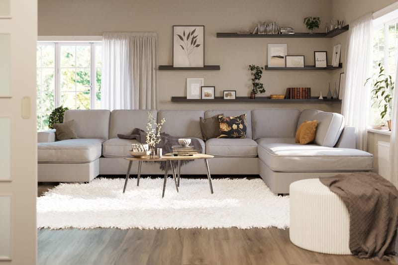 Optus Lyx 6-sits Högervänd U-formad Large Soffa med Divan och Schäslong i Tyg - Grå - Möbler - Soffa - U-soffa