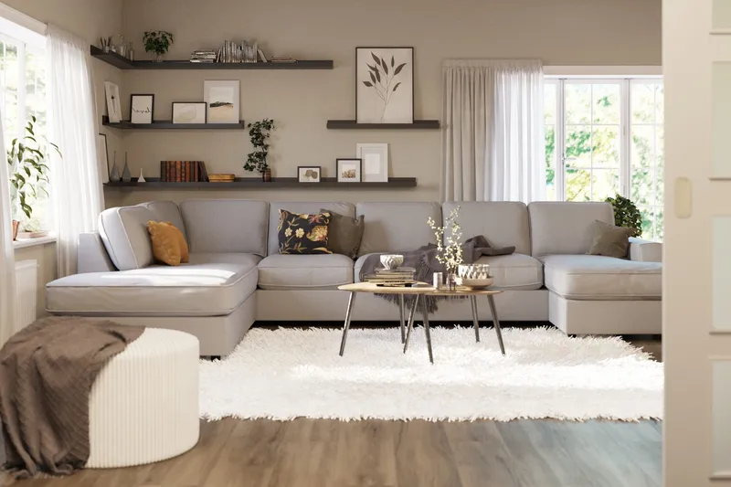 Optus Lyx 6-sits Vänstervänd U-formad Large Soffa med Divan och Schäslong i Tyg - Grå - Möbler - Soffa - U-soffa