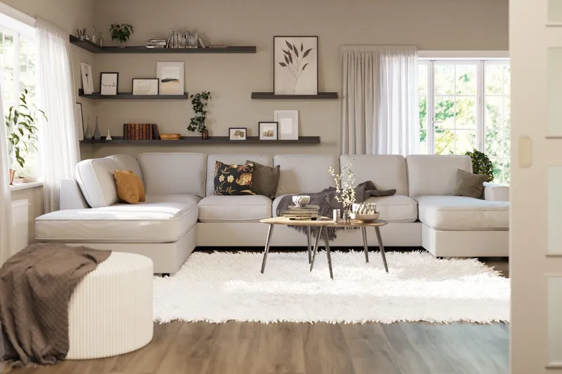 Optus Lyx 6-sits Vänstervänd U-formad Large Soffa med Divan och Schäslong i Tyg - Ljusgrå - Möbler - Soffa - U-soffa