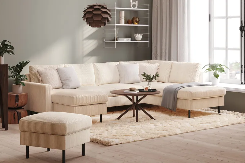 Peppe 4-sits Högervänd U-formad Soffa med Divan och Schäslong i Manchester - Beige - Möbler - Soffa - U-soffa