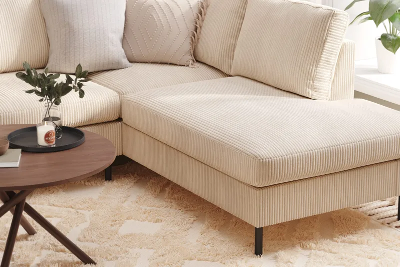 Peppe 4-sits Högervänd U-formad Soffa med Divan och Schäslong i Manchester - Beige - Möbler - Soffa - U-soffa